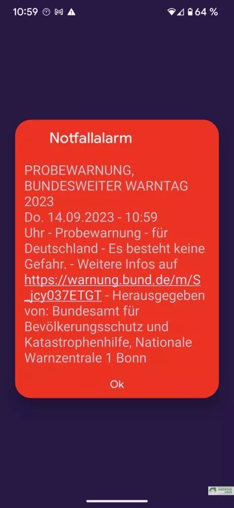 Cell Broadcast blinkend und mit Ton wurde gewarnt