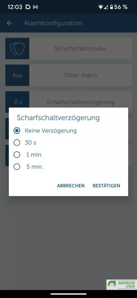 Scharfschaltverzögerung für die Sirene