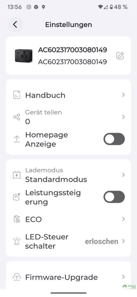 Hier lassen sie die Einstellungen der Powerstation komfortabel aktivieren