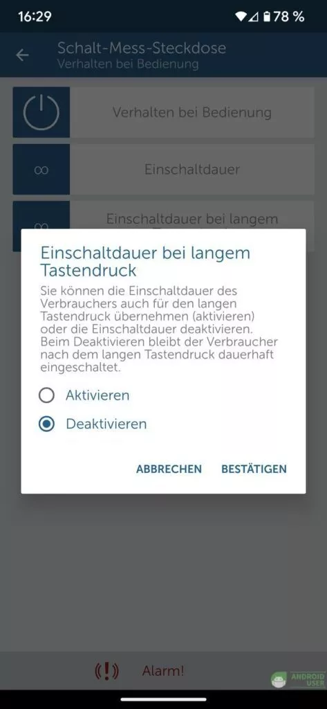 Einschaltdauer bei langem Tastendruck der Homematic IP Schalt-Mess-Steckdose