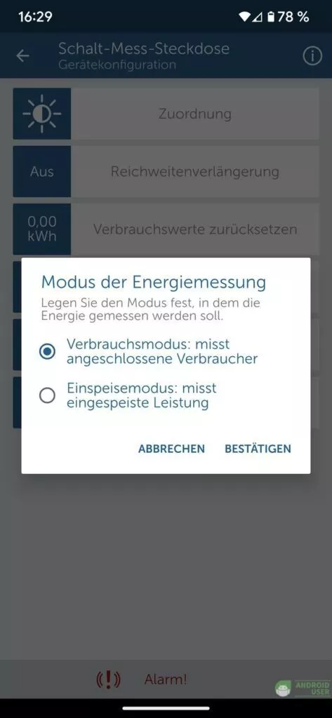 Modus der Energiemessung der Schalt-Mess-Steckdose