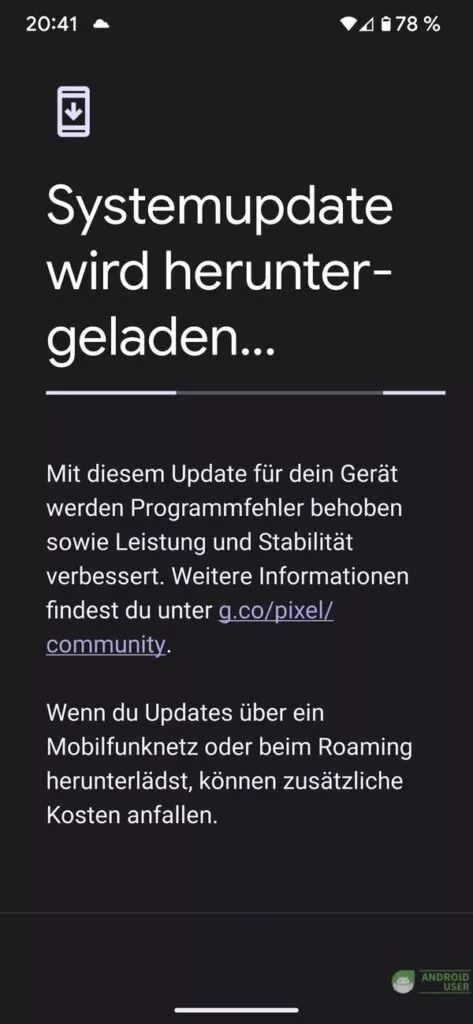 Das Sicherheitsupdate wird heruntergeladen
