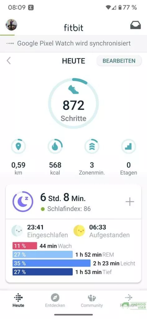 Alte Darstellung in Fitbit
