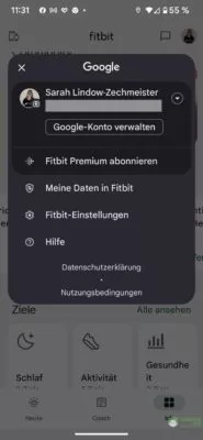 Die Einstellungen von Fitbit rufst du über dein Profilbild auf
