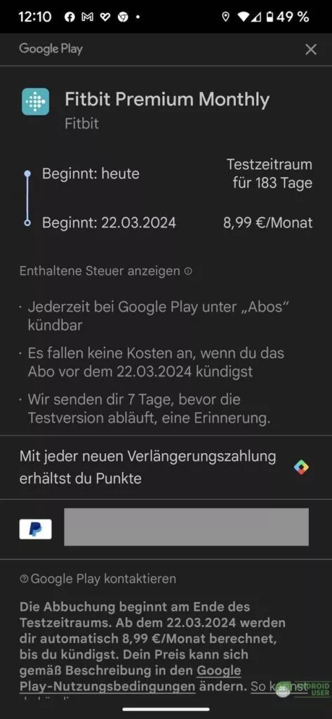 Fitbit Premium Abrechnung