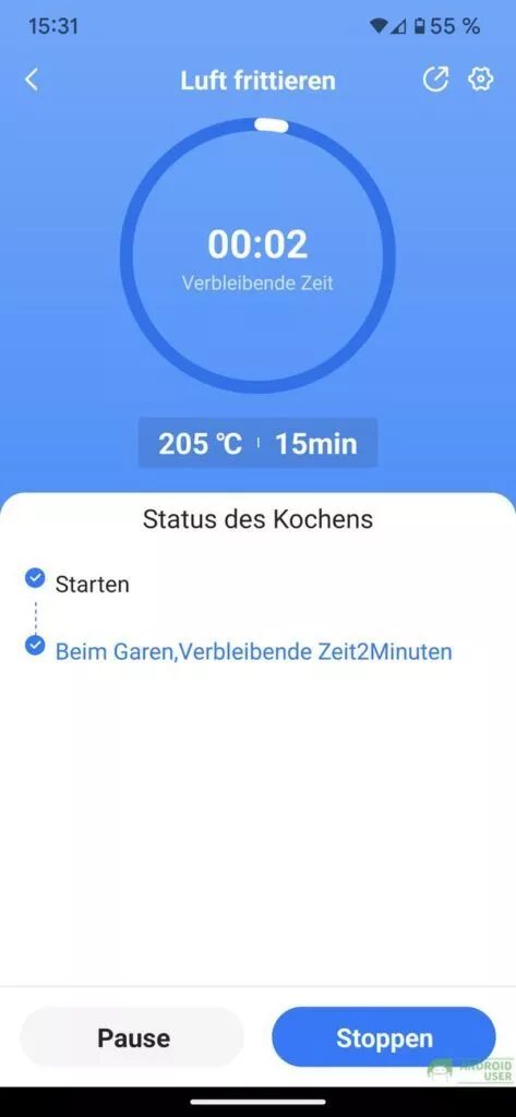 Einbrennen des Air Fryer Oven in der App als Live Anzeige