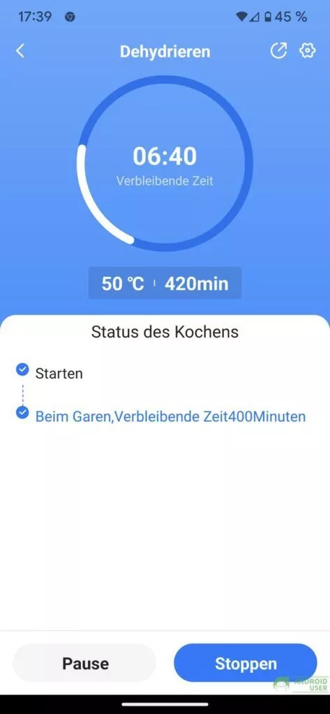 Dörren von Obst in der Live-Anzeige