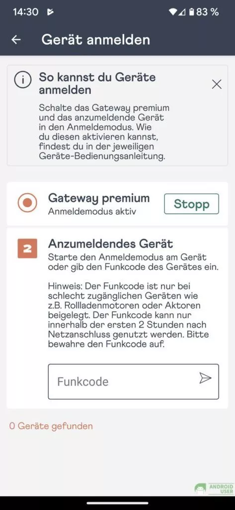 Anmeldemodus des Gateway ist aktiv