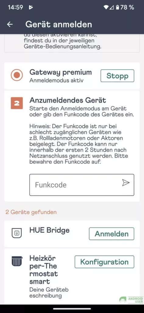 Anmelden des Heizkörperthermostat