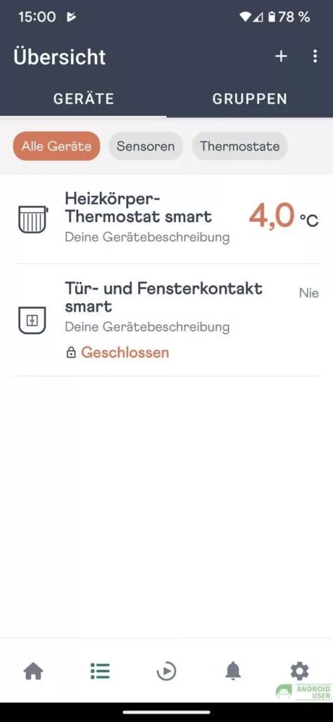 Tür und Fensterkontakt sowie ein Heizkörperthermostat sind hinzugefügt