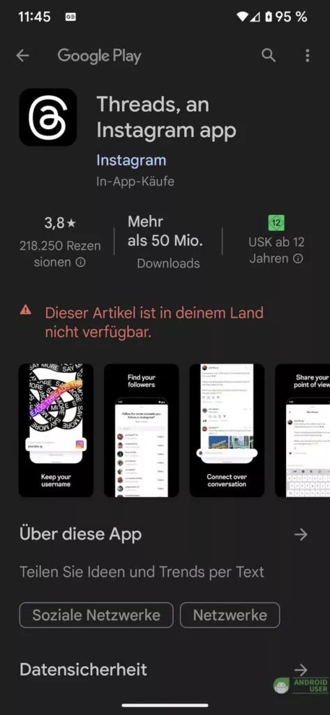 Die Threads App ist legal hier nicht verfügbar. 