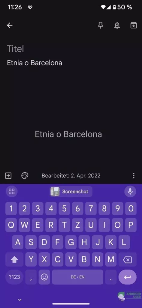 Text gedrückt halten