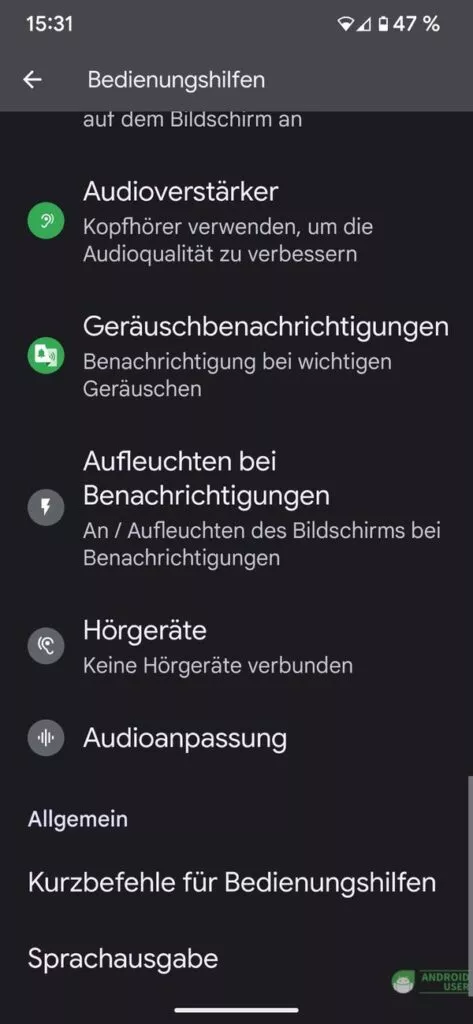 In den Bedienungshilfen befindet sich die Option Hörgeräte
