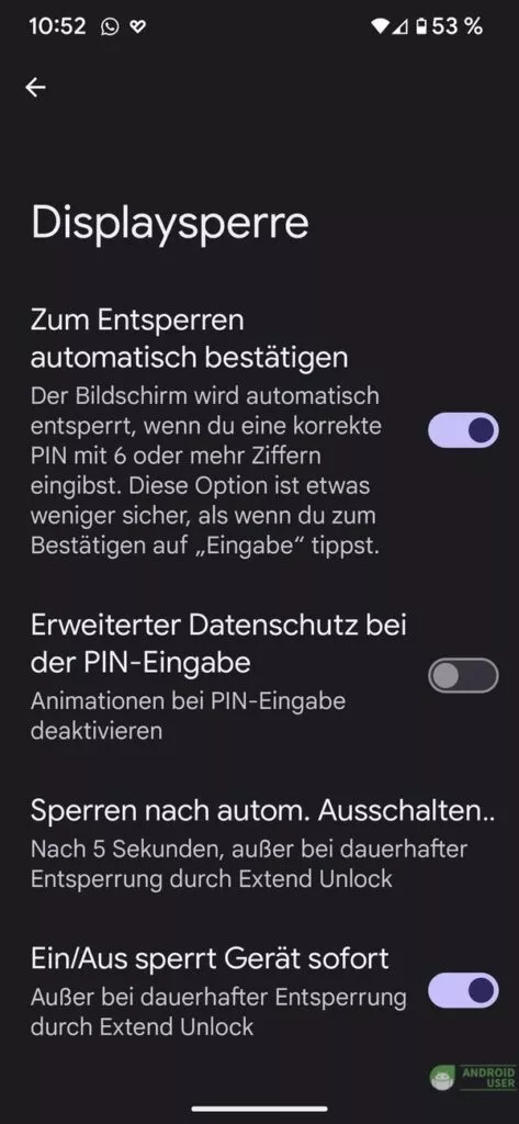 Entsperren automatisch bestätigen aktivieren