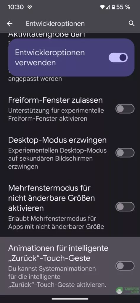 In den Entwicklereinstellungen aktivierst du die Animation