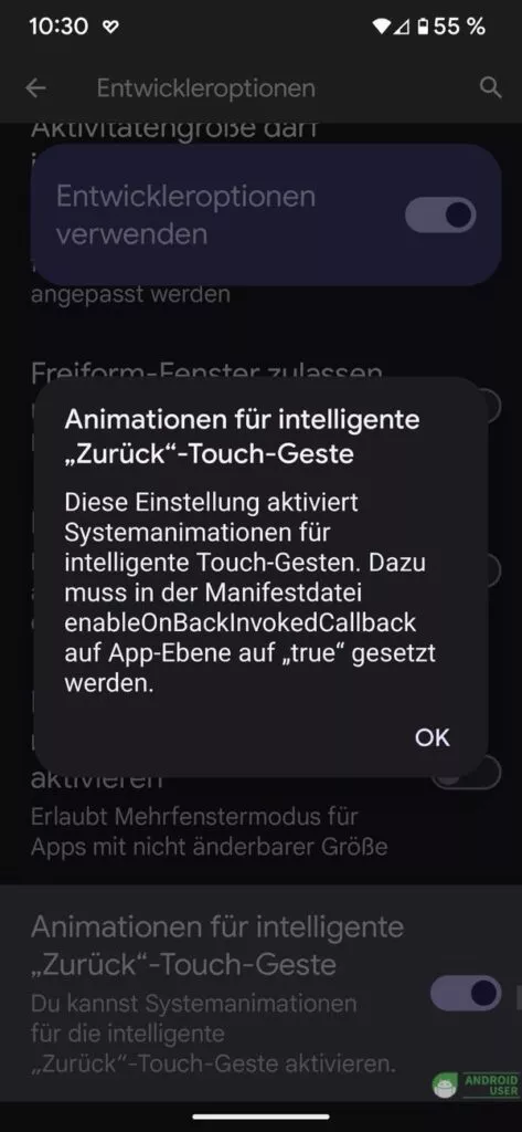 Animation für intelligente Zurück Touch Geste