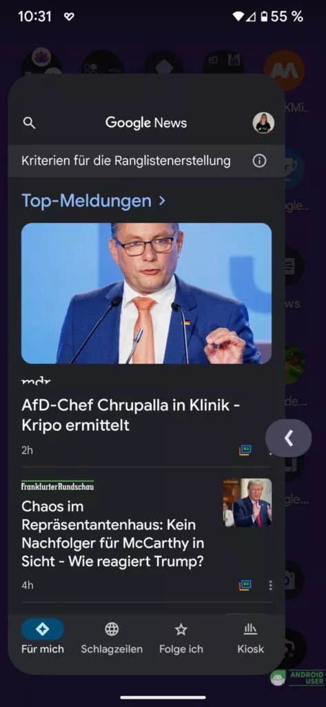 Das aktuelle Fenster verkleinert sich und gibt den Blick auf das nächste Fenster frei