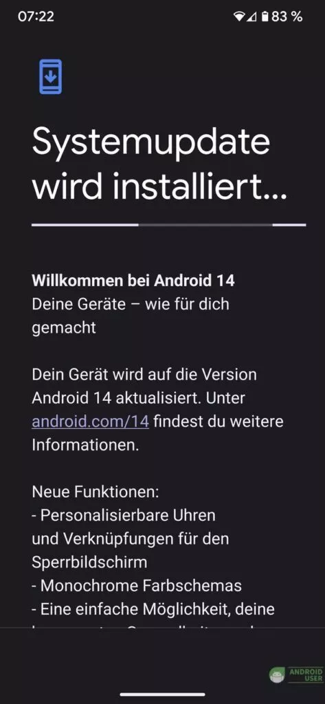 Das Systemupdate wird installiert