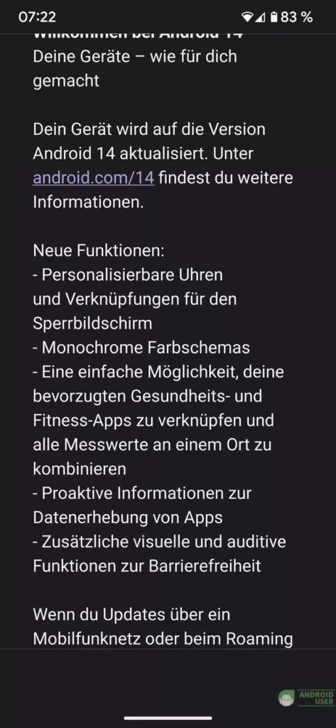 Neue Funktionen von Android 14