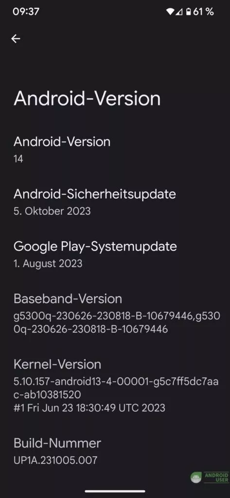 Android 14 mit dem Sicherheitsupdate von Oktober 2023