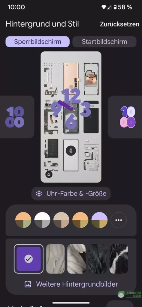 Neue Farbe und neuer Stil der Sperrbildschirm Uhr unter Android 14