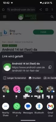 Neues Freigabeblatt unter Android 14