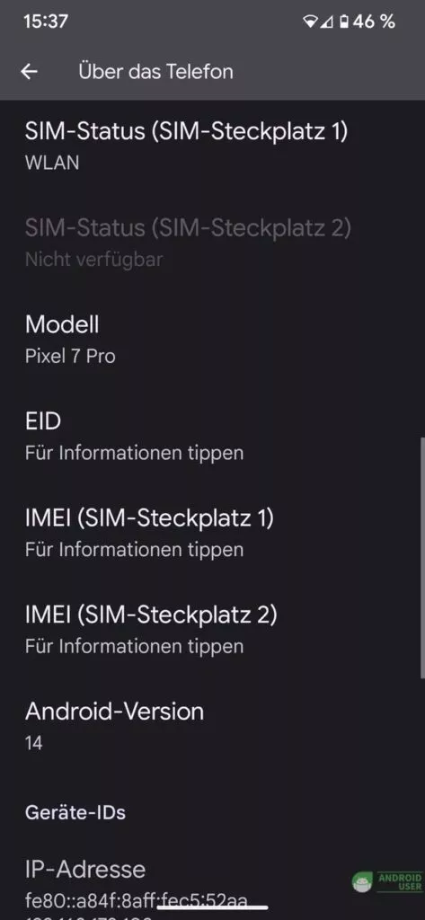 IMEI und EID Nummer siehst du nur durch darauftippen