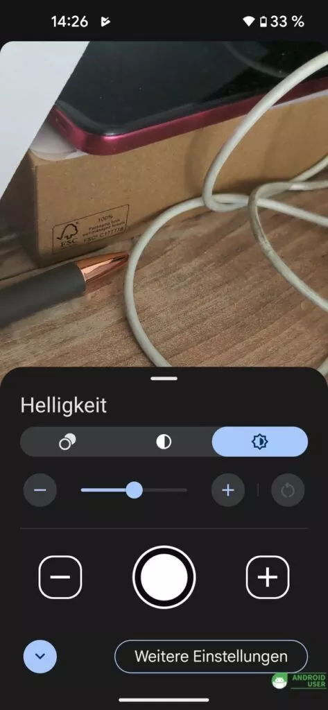 Auch die Helligkeit passt du in der Magnifier App an