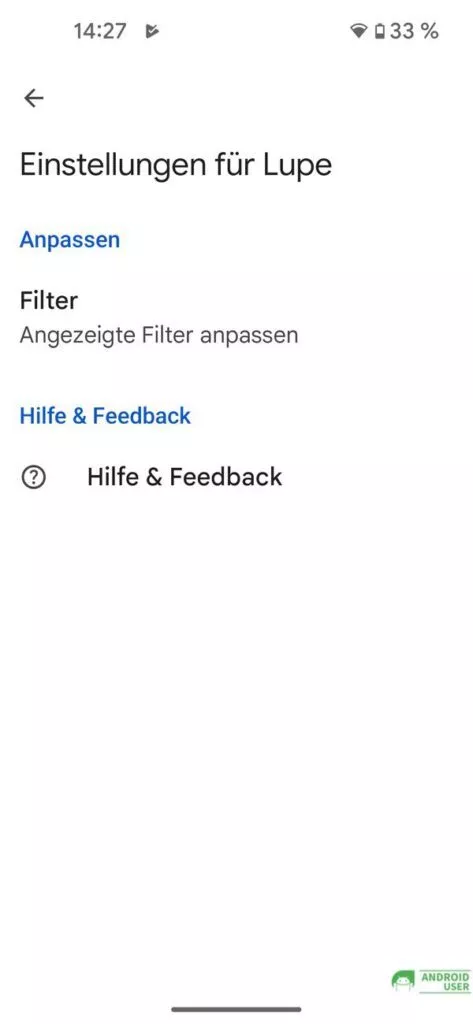 Die weiteren Einstellungen der Lupen App