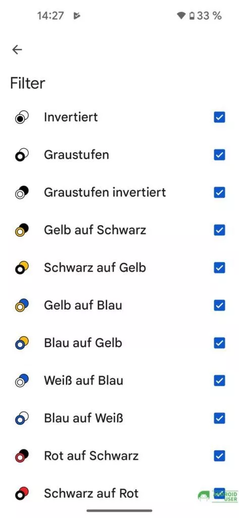 In den weiteren Einstellungen der Magnifier App passt du die Filter an