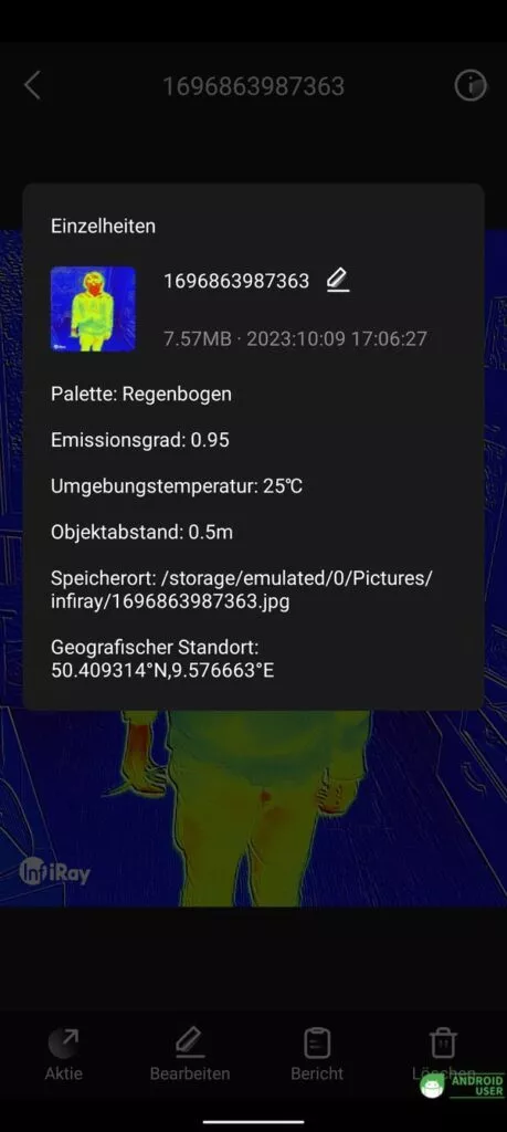 Info zum erstellten Wärmebild