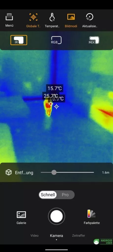 TEmperaturanzeigen in der Wärmebild-App