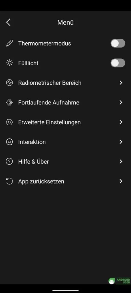 Einstellungen der Wärmebildkamera