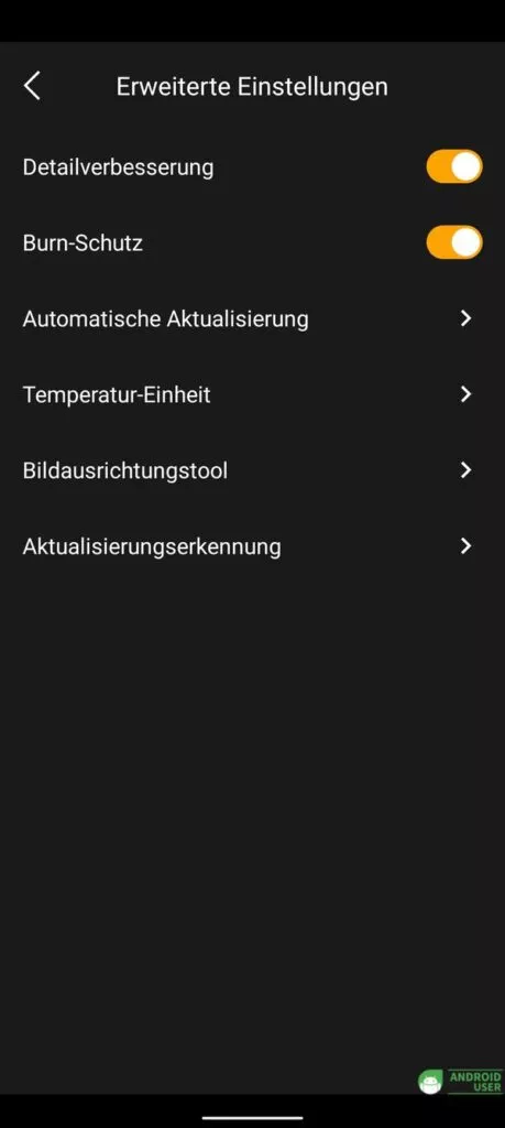 Einstellungen für die Wärmebildkamera des V31 GT