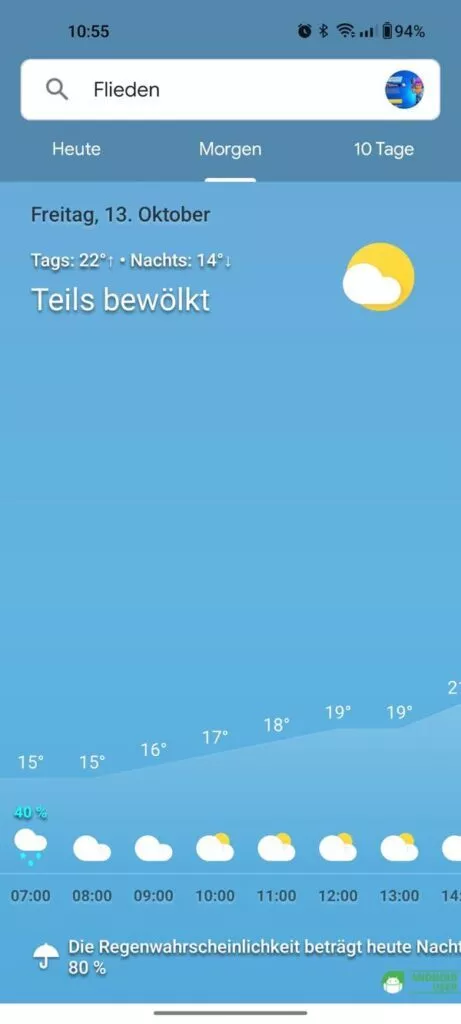 Wetter für den nächsten Tag ohne Froggy