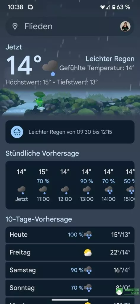 Google Wetter App mit Froggy in neuem Design