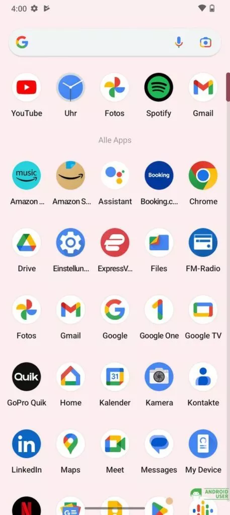 Der App Drawer mit allen installierten Apps