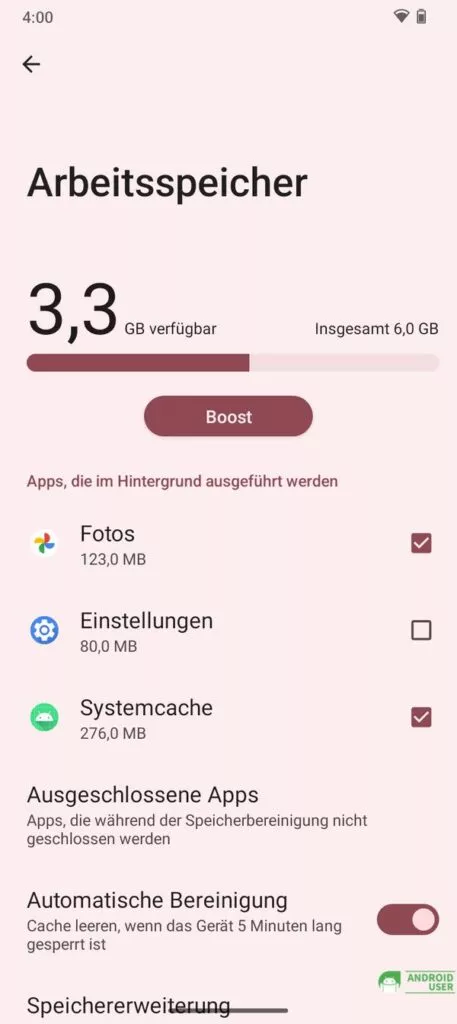 Der RAM Speicher kann virtuell erweitert werden