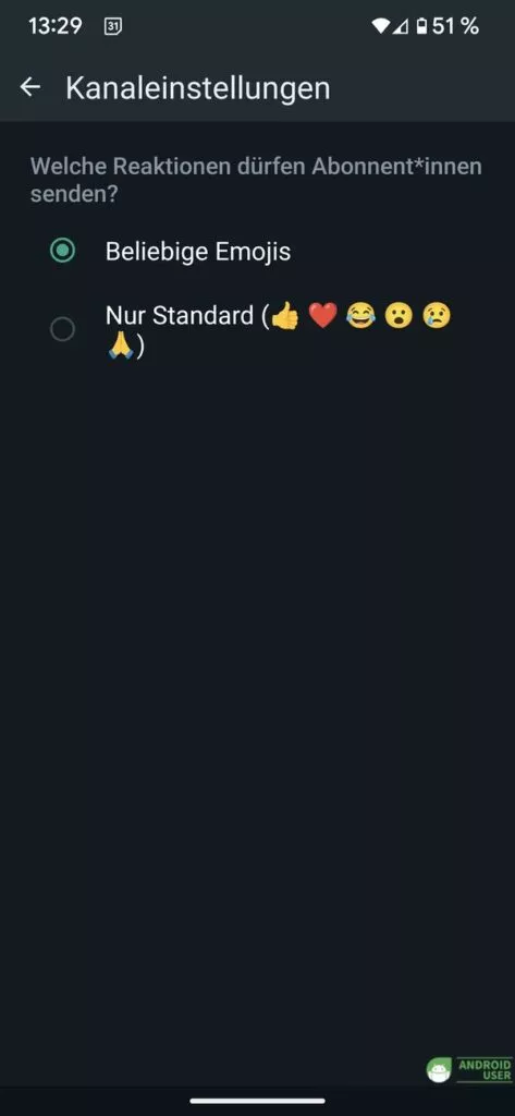 Einstellungen/Emojis deines WhatsApp Kanals
