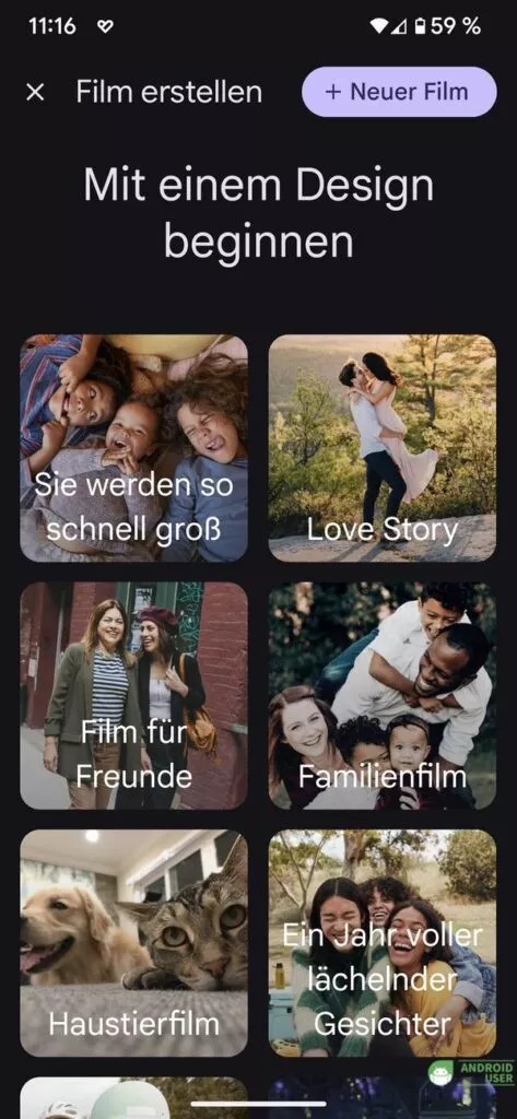 Bisheriger Filmeditor der Google Fotos App