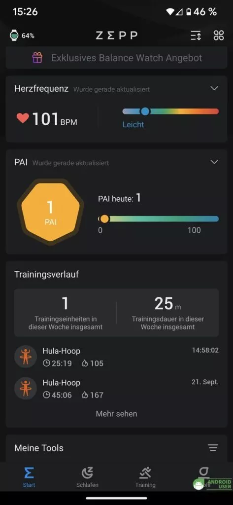 Pai Wert in der Amazfit App