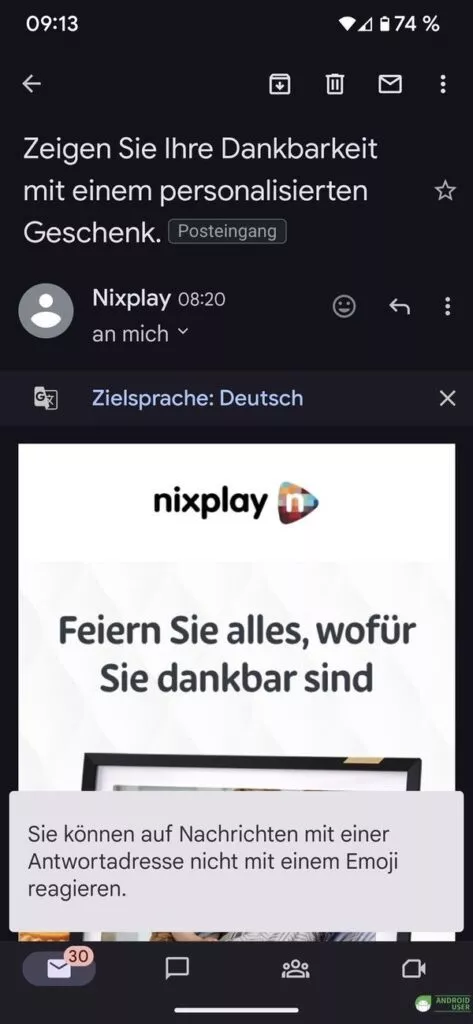 Keine Reaktion möglich bei einer Antwortadresse in Gmail