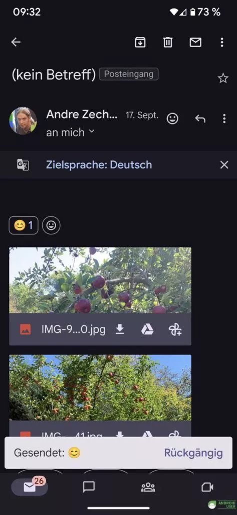 Die Emoji stehen immer am Ende einer Nachricht bzw. des Nachrichtentextes