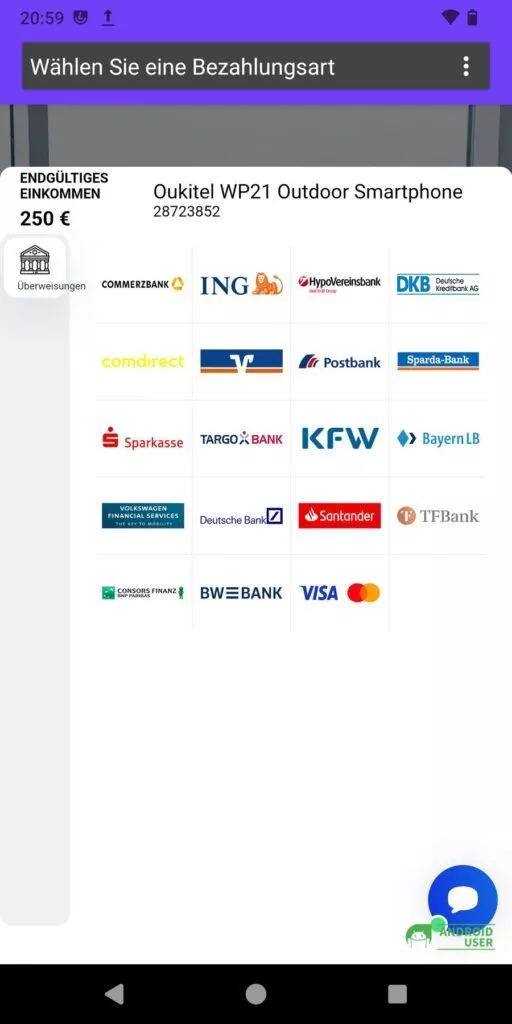 Du wählst eine Bank aus.