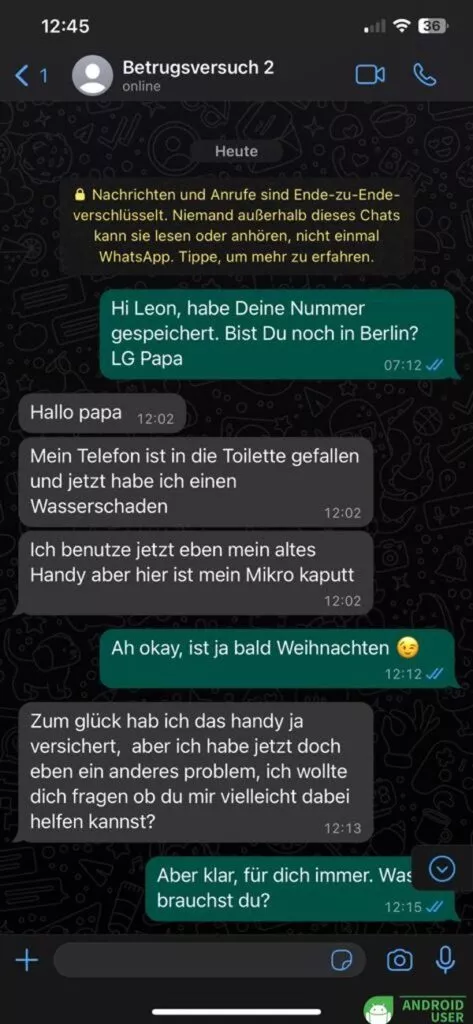 jetzt geht der Betrugsversuch via WhatsApp weiter