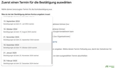 Termin für die Bestätigung deines Kontos auswählen