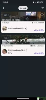 heyroom zeigt verfügbare Zimmer mit Vibe Score an