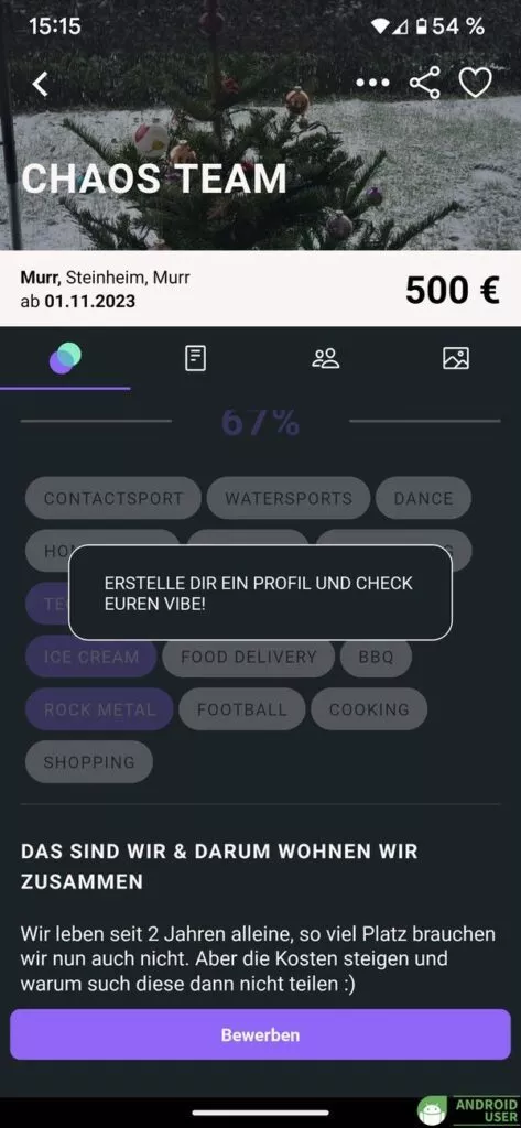 WG gesucht, als angemeldeter Nutzer gibst du deinen Vibe an