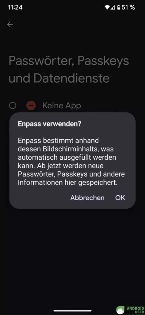 Du bestätigst die Auswahl des Passwortmanagers mit OK