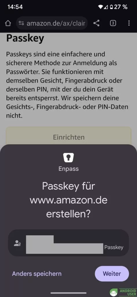 Passkey unter Enpass für Amazon erstellen